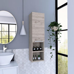 Display Single Door Cabinet 32" H, Two Interior Shelves, Two External Shelves, Light Gray