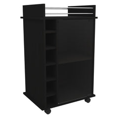 Waltz Bar Cart,Two Shelves, Six Built-in Wine Rack, Four Casters -Black