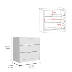 Lyra 3 Drawers Dresser, Superior Top -White