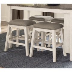 Antique White Finish Set of 2 Counter Height Barstool Brown Textured Fabric Upholstered Nailhead Trim Casual Dining Furniture