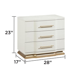 Cassandra 3-Drawer Nightstand in Beige with Textured Finish and Gold Finish Handles