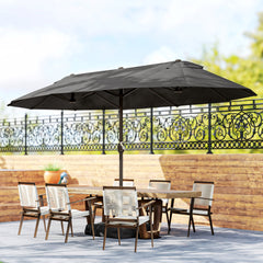 Patio Umbrella 15' Steel Rectangular Outdoor Double Sided Market with base, Sun Protection & Easy Crank for Deck Pool Patio Dark Gray