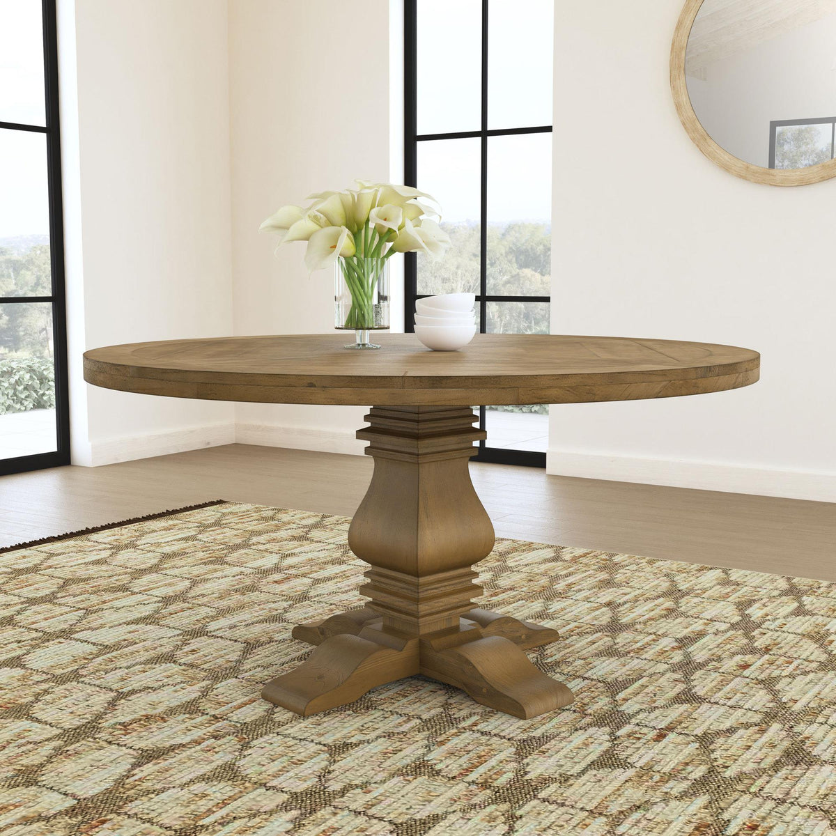 Record Rustic Honey Round Wood Dining Table