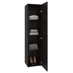 Home Linen Freestanding Tall Cabinet with Single Door, One Mirror and 4 Horizontal Storage Shelves, Cabinet for Bathroom, Bedroom or Laundry Room