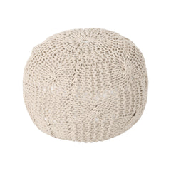 Poseidon Knitted Cotton Round Pouf, Beige
