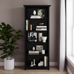 Atlas 30 inch Solid Wood 5 Shelf Bookcase in Black