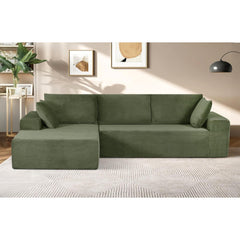 Moon Convertible Sectional Sofa in Soft Corduroy, Modern Comfy Couch with Full Foam Cushioning, Cozy Sleeper Sectional for Living Room, Bedroom, No Assembly Required, Dark Green - Left Facing