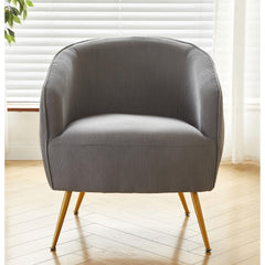 Corduroy Accent Chair with Gold Metal Legs, Modern Upholstered Armchair, Comfy Barrel Chair for Living Room Bedroom