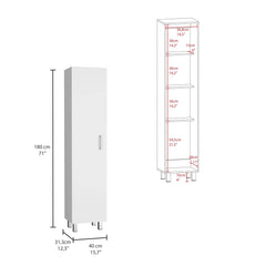 Menelaus Storage Cabinet, Broom Hangers, Metal Handle -White
