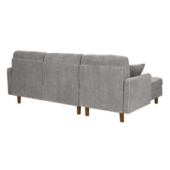 Corduroy Upholstered Sectional with Wooden Legs & Toss Pillows
