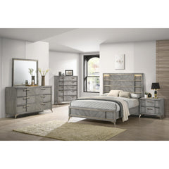 Gray Queen Storage Bed W/ Book matched Veneer