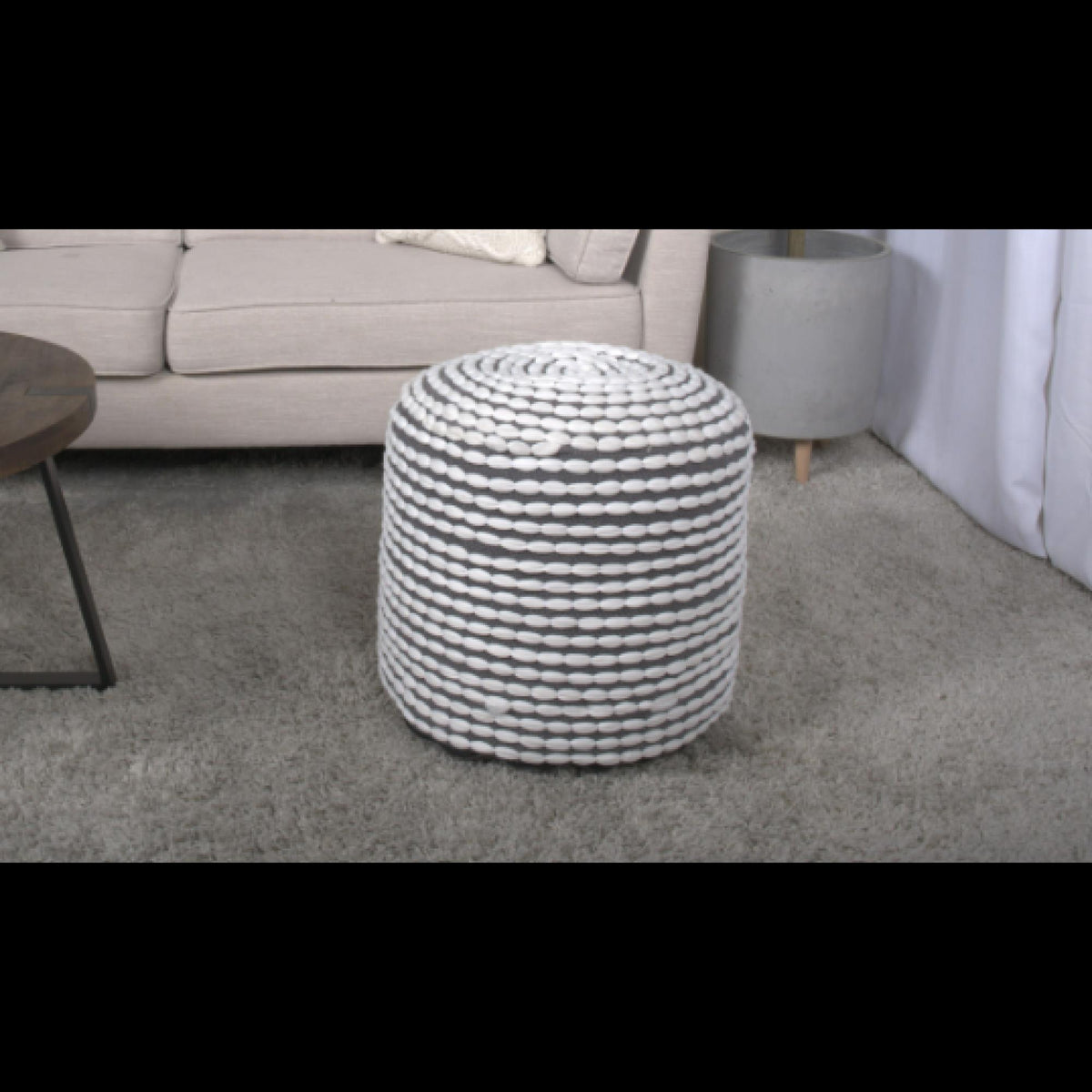 Ode Water Resistant Handcrafted Cylindrical Pouf, White