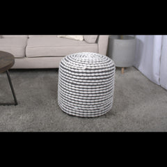 Ode Water Resistant Handcrafted Cylindrical Pouf, White