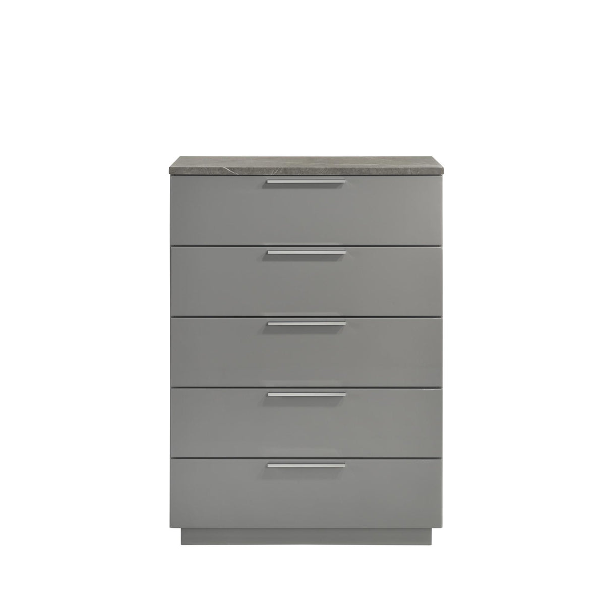Sonata Chest – Two-Tone High-Gloss Marble & Lacquer Finish with Spacious Drawers and Metal-Finished Legs- Gray