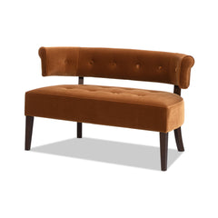 Sun Roll Arm Tufted Bench Settee, Burnt Orange Performance Velvet