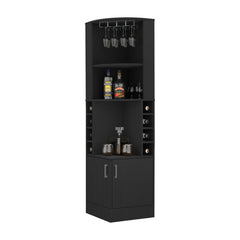 Asteroid Bar Cabinet, Double Door Cabinet, Glass Rack, Eight Built-in Wine Rack, Black