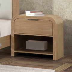Natural Finish 1pc Nightstand Mango wood Veneer Bedroom Furniture Bedside Table Metal Finger Pulls Transitional Style