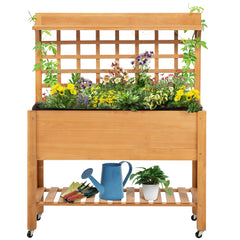 41"x18"x53" Elevated Garden Raised Bed with Shelf and Wheels Solid Wood Planter Flower Herb Boxes for Vegetables Flower Outdoor/Indoor - Brown