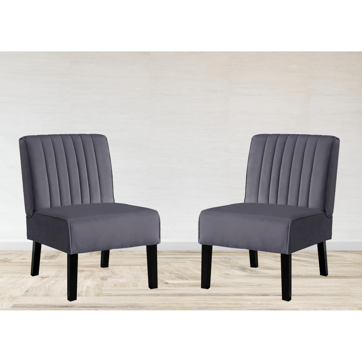 Venus Mid Century Modern Accent Chairs Set of 2 with Minimalist Design, Elegant Velvet Upholstery and Solid Wood Legs, Ideal for Living Room or Bedroom, Grey