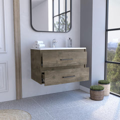 Rhea Floating Vanity Sink with 2-Drawers Dark Brown / White