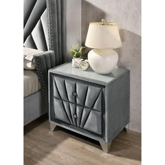 Gorgeous Gray Fabric Fully Upholstered Nightstand 1pc Bedroom Furniture Chrome Legs Bedside Table