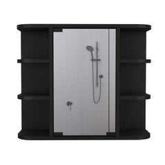 Record Medicine Cabinet, Six External Shelves Mirror, Three Internal Shelves -Black