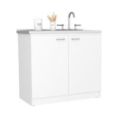 Pandora Sink, Double Door Cabinet, Two Shelves, White