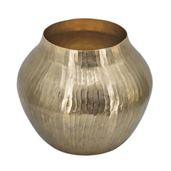 Hercules 13 Inch Modern Vase, Curved Shape, Hammered Texture, Gold Metal Finish