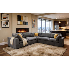 Coffee Bean Like Upholstery Full Compressed Modular Sectional with Toss Pillows