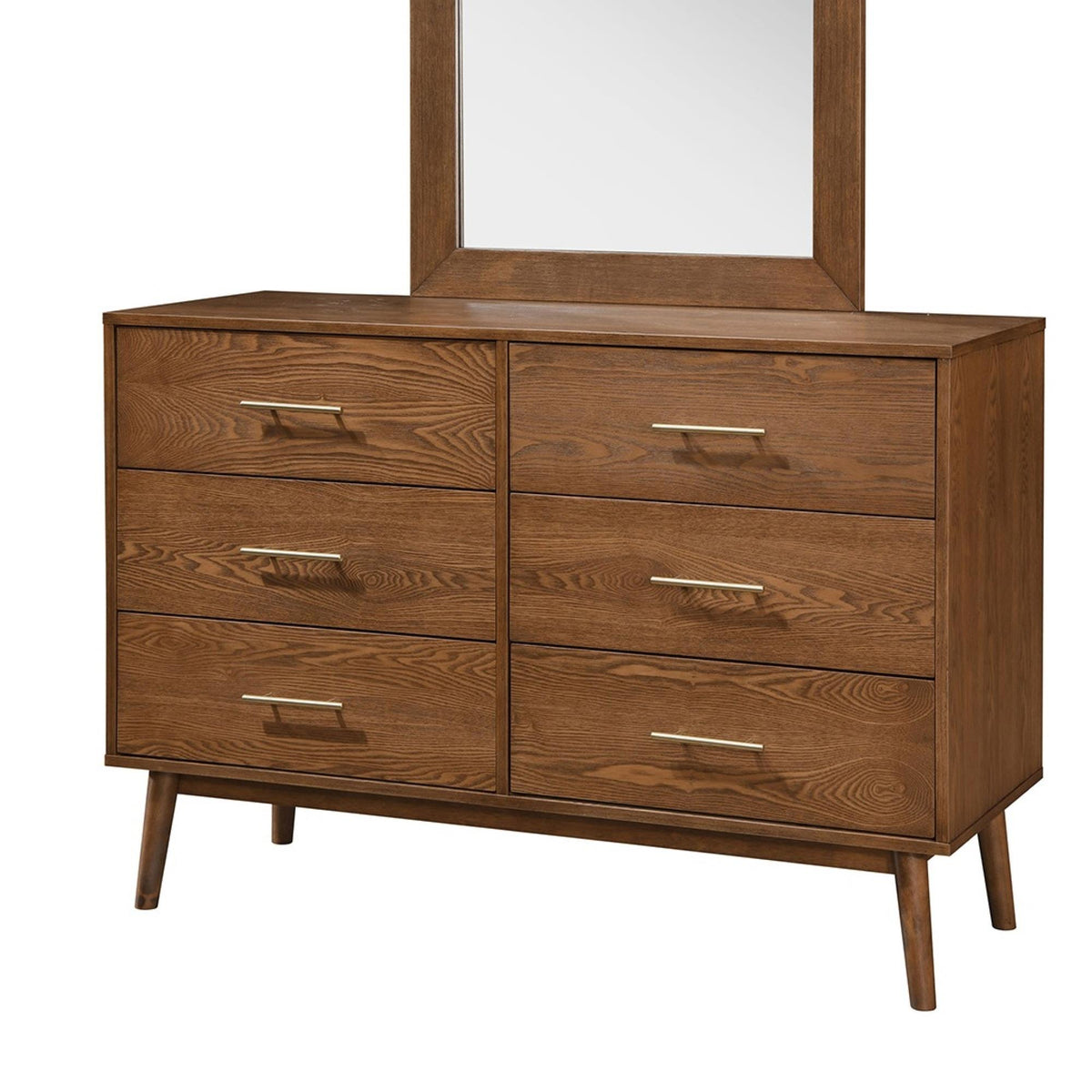 Fable 1pc Dresser Only Solid wood Nickle Bar Pulls 5-Drawers Storage Round Tapered Legs Bedroom Mid-Century Modern Style