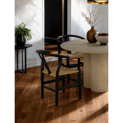 Mid-Century Modern Set of 2pc Side Chairs Rubberwood Black Curved Backrest Dining Room Furniture