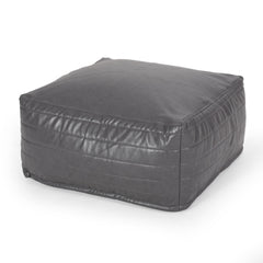 Poem Faux Leather Rectangle Pouf, Gray