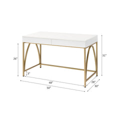 Aurora White High Gloss & Gold Finish Writing Desk