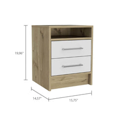 Hephaestus Nightstand , End Table, Side Table Superior Top, Two Drawers -White / Light Oak