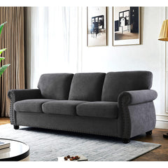 Soft Velvet Sofa, Upholstered 3 Seater Couch with High-Density Foam, Loose Back Cushions and Solid Wood Turned Legs, Chic Living Room Furniture for Home, Apartment and Office, Black
