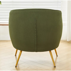 Corduroy Accent Chair with Gold Metal Legs, Modern Upholstered Armchair, Comfy Barrel Chair for Living Room Bedroom