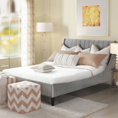 Camelot Vertical Tufted Modern Headboard Platform Bed Set, Queen, Opal Grey Velvet