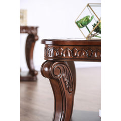 Traditional Style Coffee Table 5mm Tempered Glass Top Cabriole Legs Ornate Carved Design Dark Oak Finish End Table-Not Included