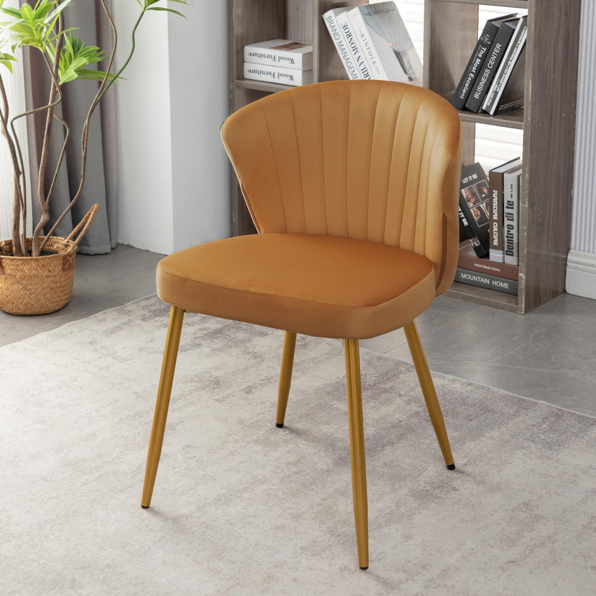 Modern Velvet Armless Accent Chair, Channel Tufted Dining Chair with Gold Metal Legs, Upholstered Side Chair for Living Room Bedroom Small Spaces