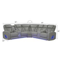 Hephaestus Modern Style power recliner sectional with Bluetooth speaker and LED made with wood & metal, Massage Function Included -Gray