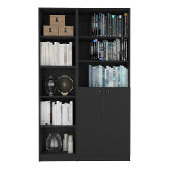 Vertex 2 Piece 2 Piece Home Bookcase set, 42" Wide with 8 Shelves and Double Door Cabinet, Living Room Set Black
