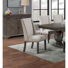 Traditional Formal 2pc Side Chairs Upholstered Wingback Design Oak Finish Dining Room Furniture Nailhead Trims Dining Chairs