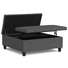 Aeneas 40 inch Wide Large Square Coffee Table Storage Ottoman in Slate Grey Linen Look Fabric
