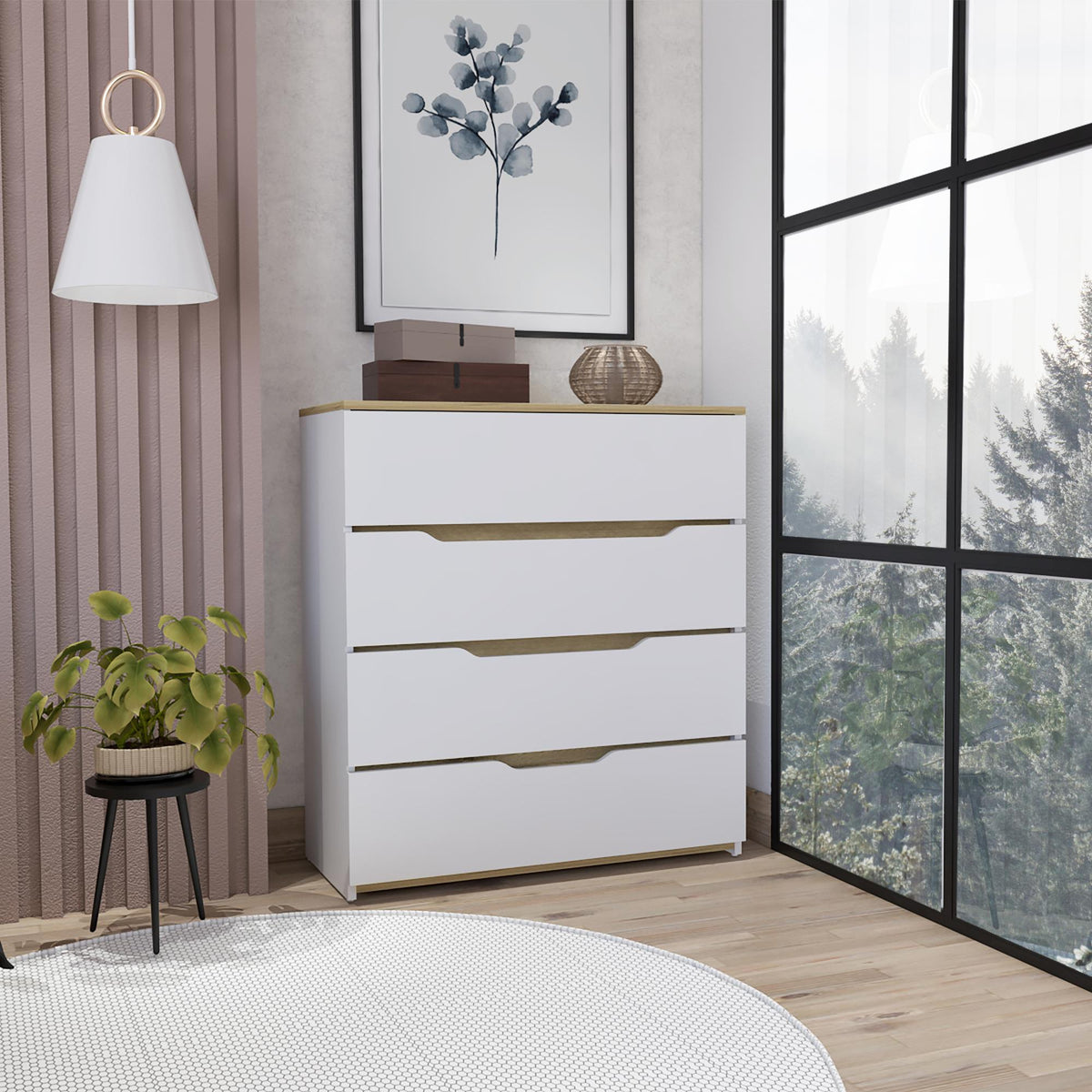 Vista Dresser, Superior Top, Four Drawers -White / Light Oak