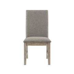 Set of 2 Side Chairs Upholstered Backrest Seat Nailhead Trim Brown Gray Finish Dining Furniture