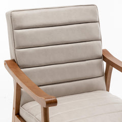 Mid-Century Modern Accent Chair, Solid Wood Frame Leather Look Microfiber Armchair with Open-Framed Arm Design, Plush Padded Seat and Back Cushion for Living Room Bedroom