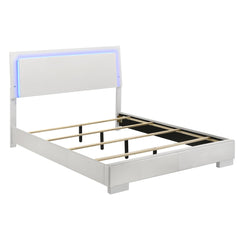 Achilles & Bolton White High Gloss Wood Queen LED Panel Bed