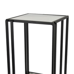 Fable Plant Stand Table, Black Metal, Square Mirrored Top, 22 Inch