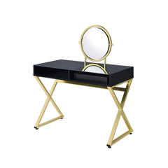 Aura Black & Gold Finish Vanity Desk W/Mirror & Jewelry Tray