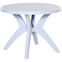 Patio Dining Table with Umbrella Hole Round Outdoor Bistro Table for Garden Lawn Backyard, White